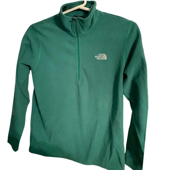 NORTH FACE EUC BOYS GIRLS GREEN FLEECE TOP SHIRT WINTER FALL SWEATER TOPS SZ M - Picture 1 of 3